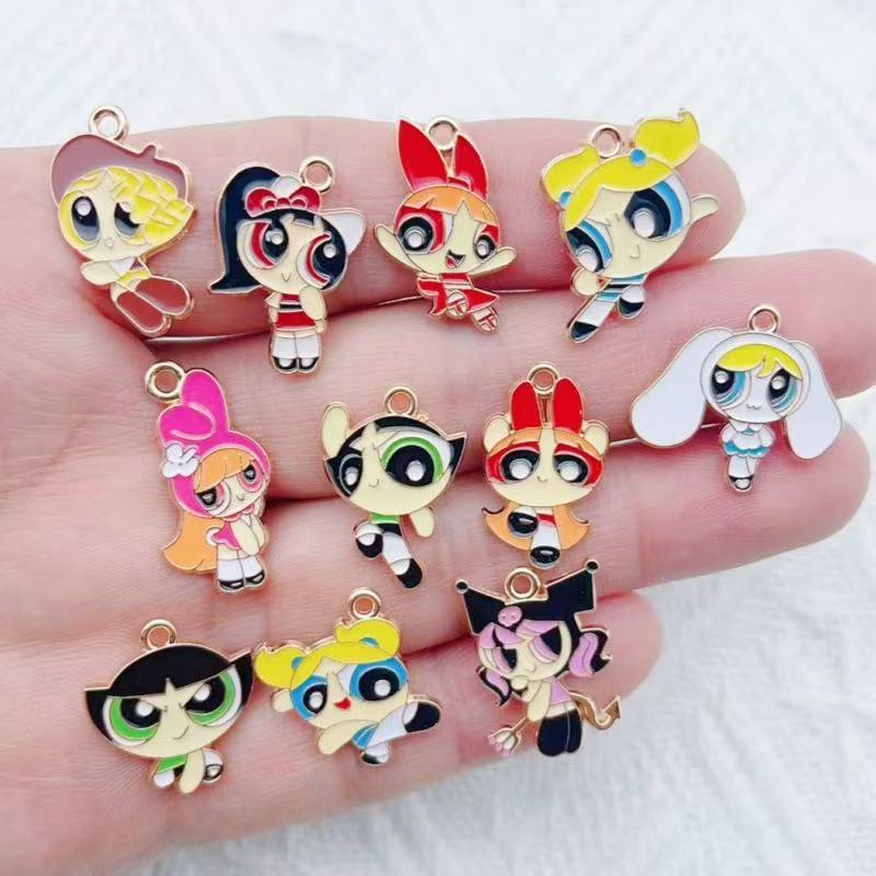 Earrings - 10pcs Alloy Oil-Dripping Cartoon Girl Pendant,