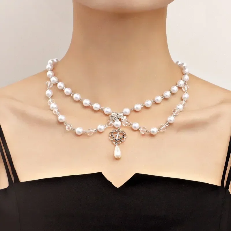 Punk Crosses Pendant Necklace  - огляд і ціна Pearl Choker Necklace Vintage