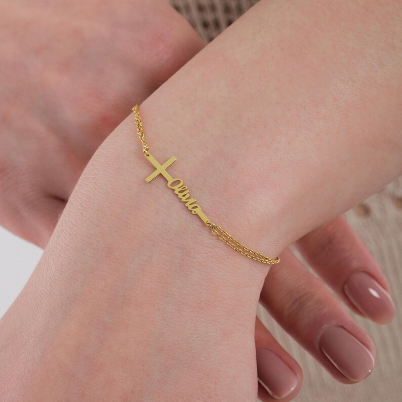 Custom Baptism Name Bracelet P - огляд і ціна Cross Pendant Necklace Gold