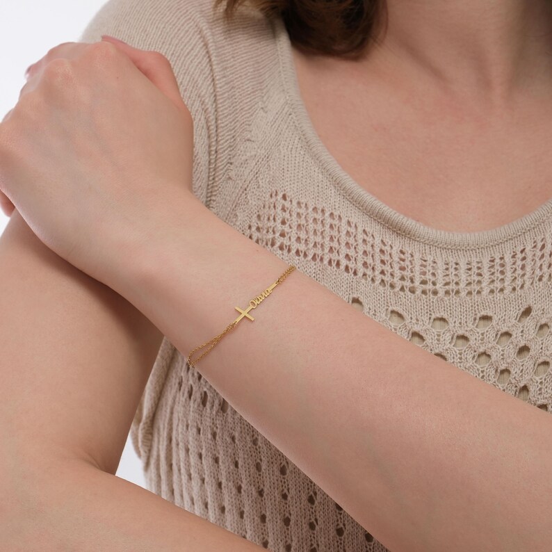 Custom Baptism Name Bracelet P - огляд і ціна Cross Pendant Necklace Gold