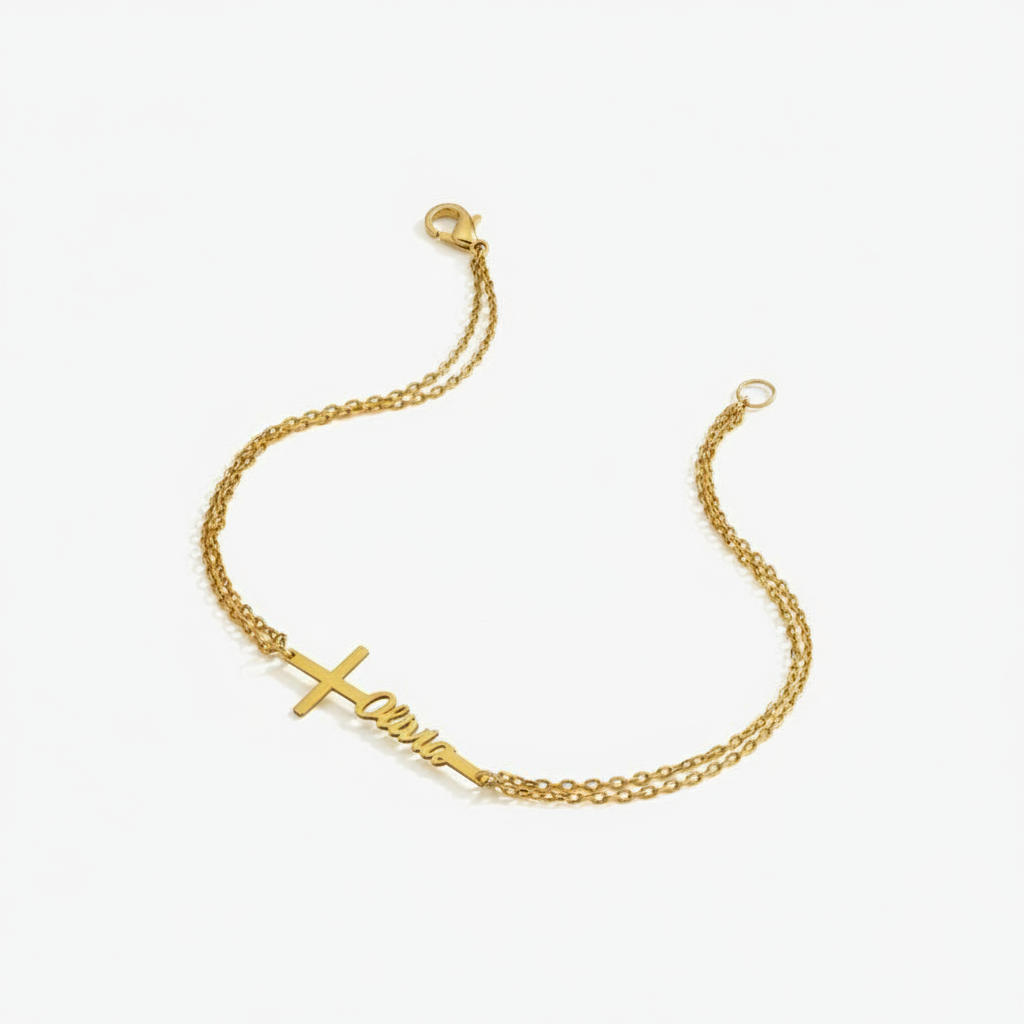 Custom Baptism Name Bracelet P - огляд і ціна Cross Pendant Necklace Gold