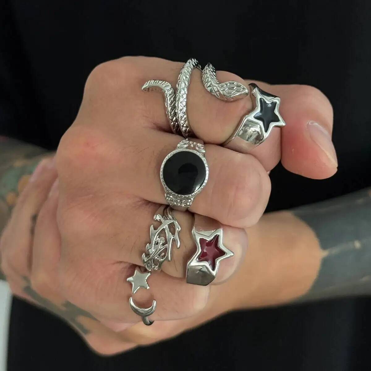 KunJoe 6Pcs New Goth Snake Ope - огляд і ціна Vintage Punk Knuckle Rings Set