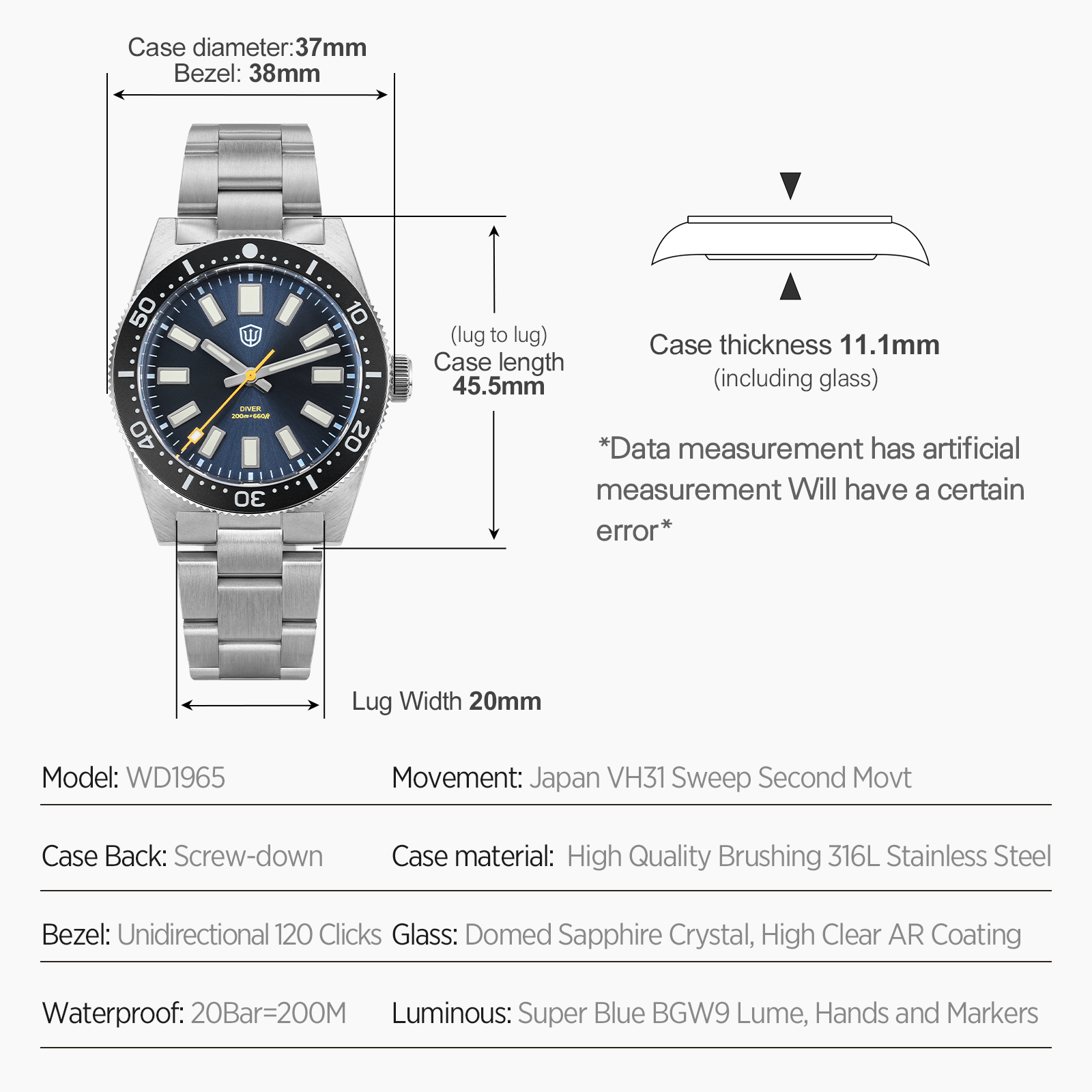 Watchdives 37Mm WD1965 V2 Man  - огляд і ціна Watch Accessories