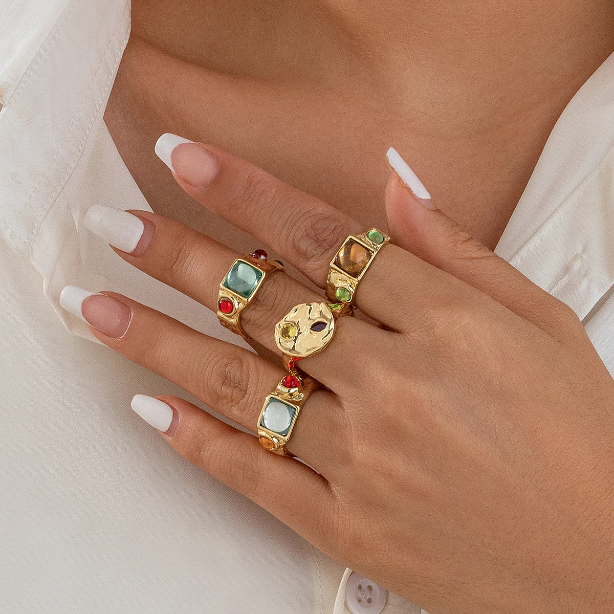 4Pcs/Set Vintage Colorful Crys - огляд і ціна Vintage Punk Knuckle Rings Set