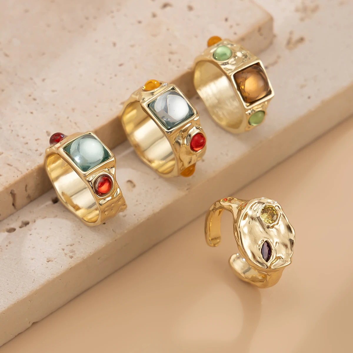 4Pcs/Set Vintage Colorful Crys - огляд і ціна Vintage Punk Knuckle Rings Set