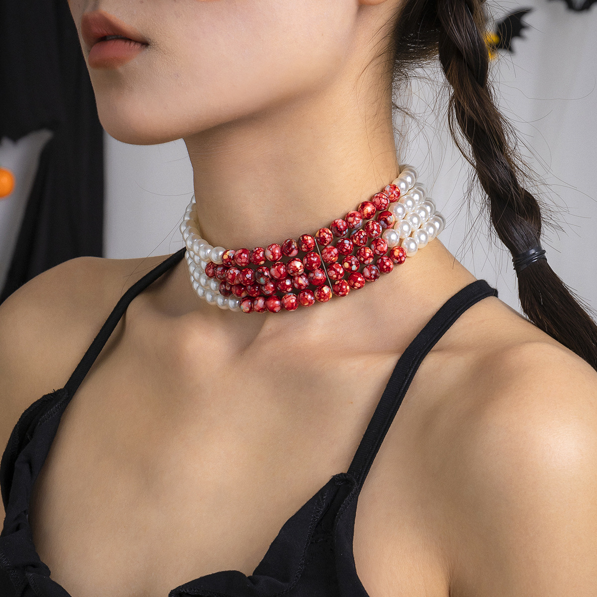 Multilayer Vintage Red Blood P - огляд і ціна Pearl Choker Necklace Vintage