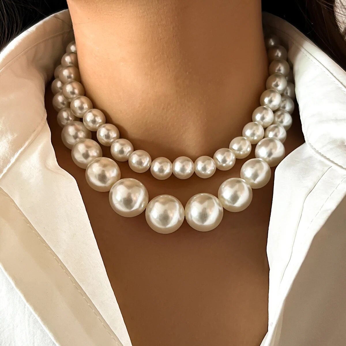 2Pcs/Set Exaggerated Big Imita - огляд і ціна Pearl Choker Necklace Vintage