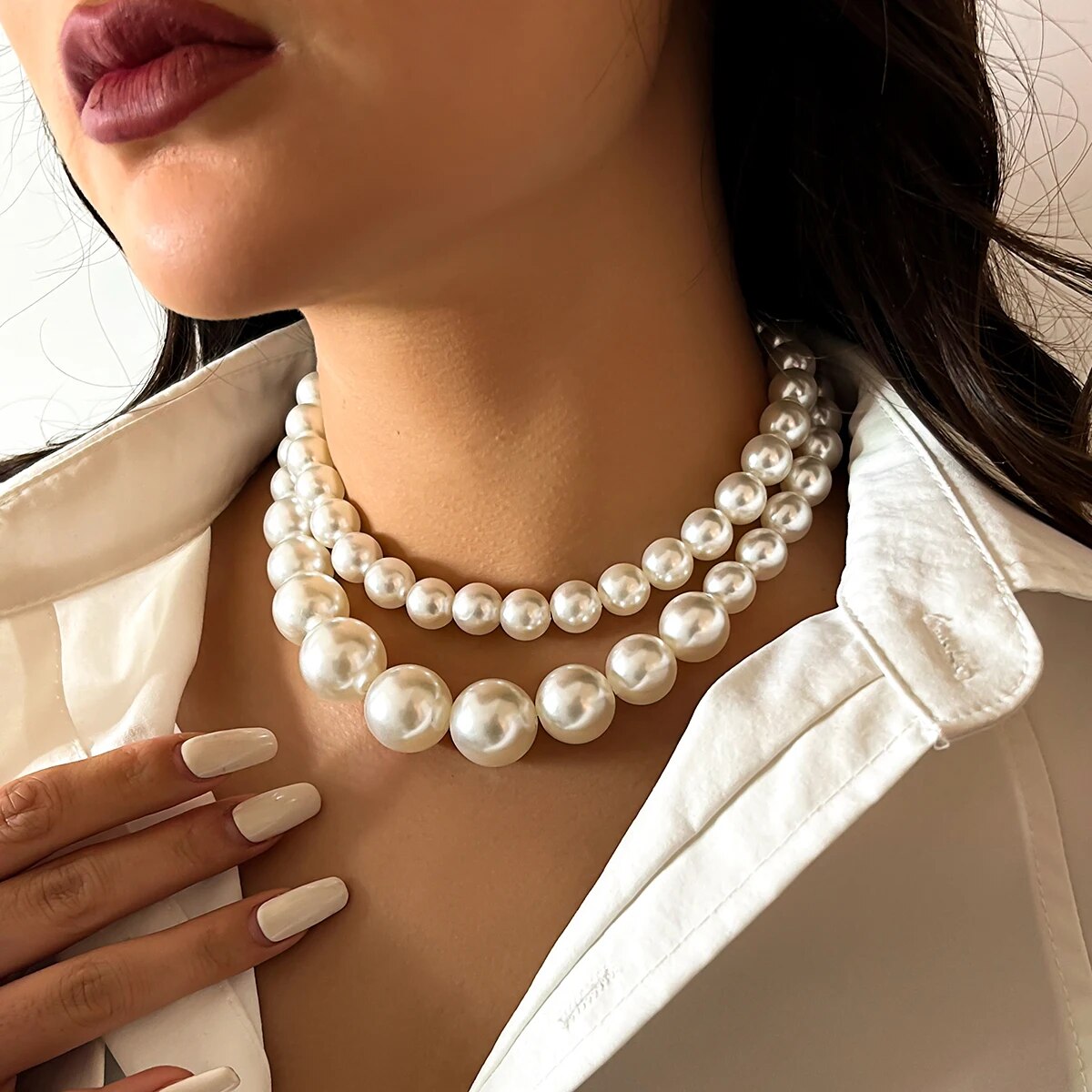 2Pcs/Set Exaggerated Big Imita - огляд і ціна Pearl Choker Necklace Vintage