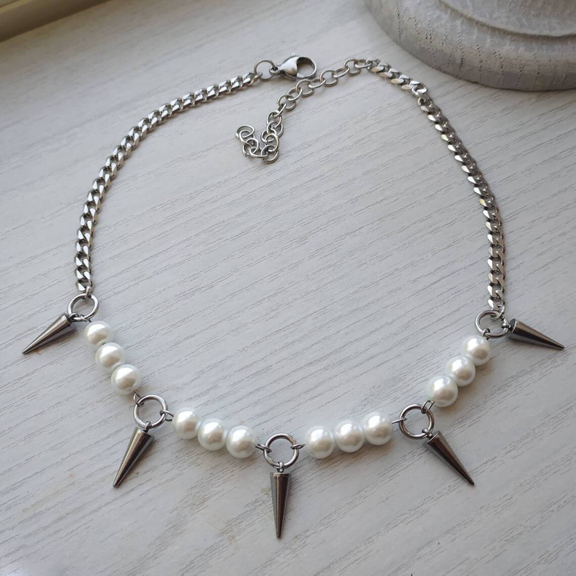 Egirl Pearl Spike Necklace DIY - огляд і ціна Goth Punk Spike Choker