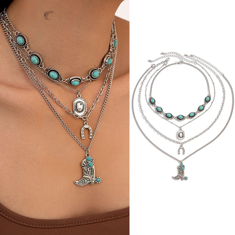 Cowboy Boot Pendant Turquoise  - огляд і ціна Layered Pendant Necklace Aesthetic