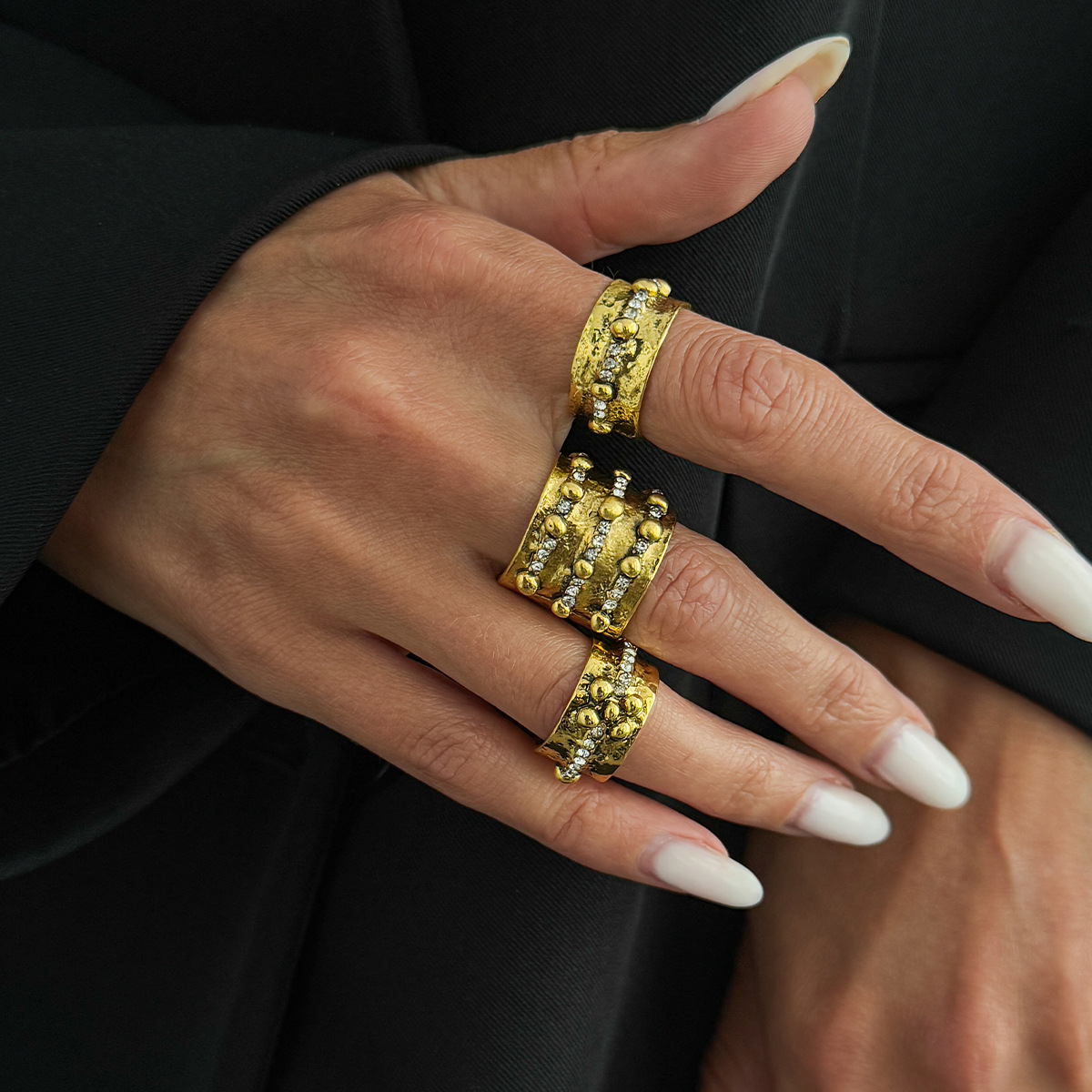 3Pcs Vintage Inlay Rhinestone  - огляд і ціна Vintage Punk Knuckle Rings Set