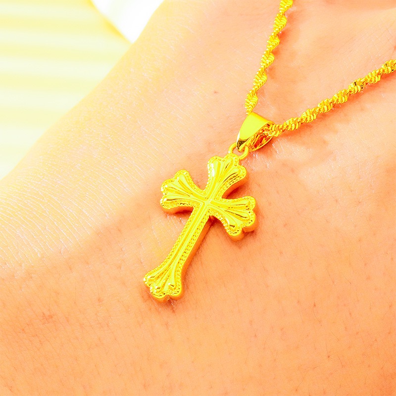 9999 24K genuine gold classic  - огляд і ціна Cross Pendant Necklace Gold