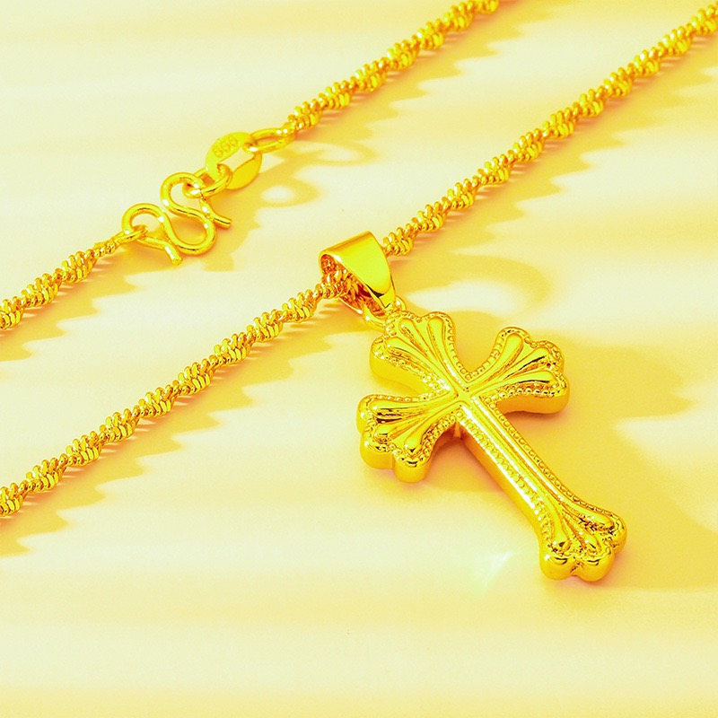 9999 24K genuine gold classic  - огляд і ціна Cross Pendant Necklace Gold