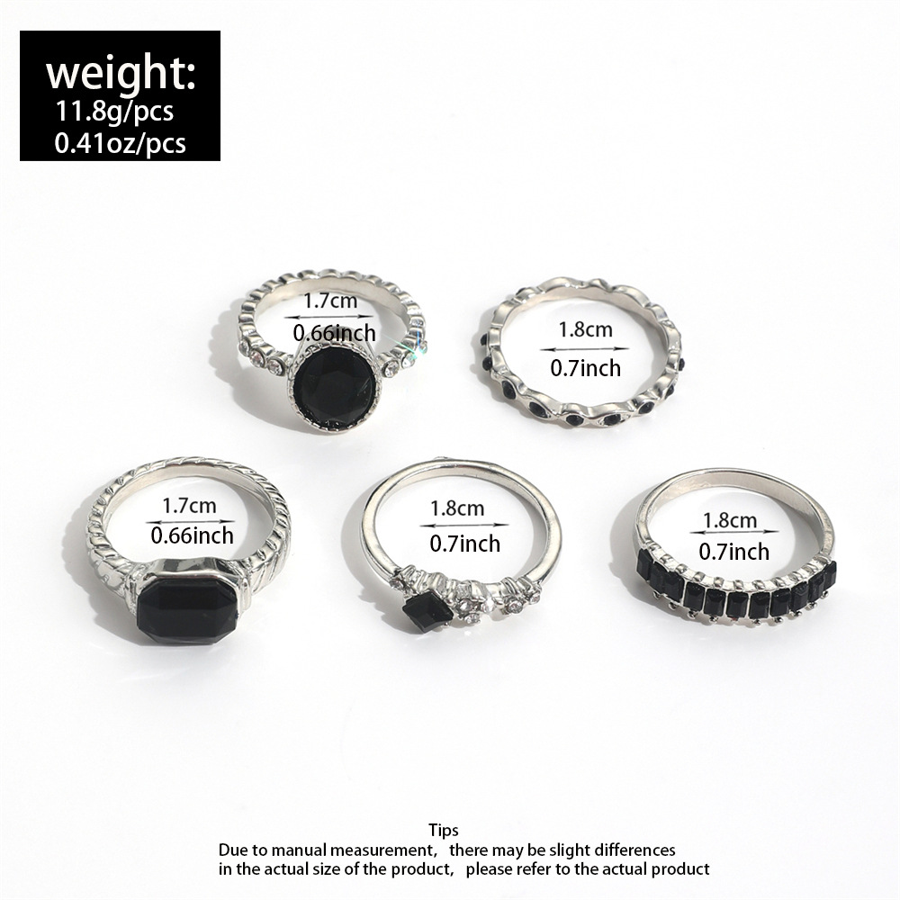 Retro Black Crystal Stone Ring - огляд і ціна Vintage Punk Knuckle Rings Set