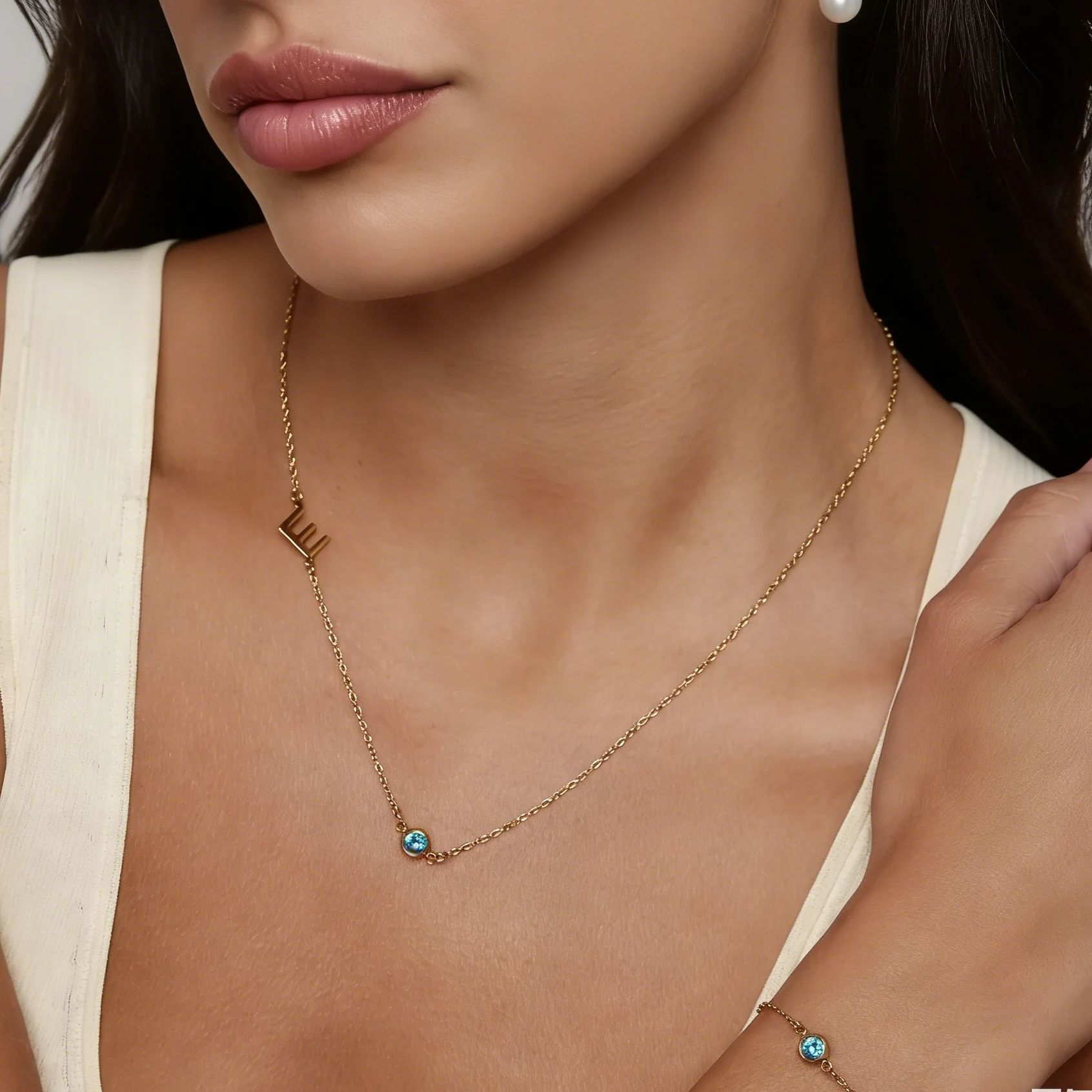 Side Set Initial Birthstone Ne - огляд і ціна Initial Letter Necklace 18K Gold