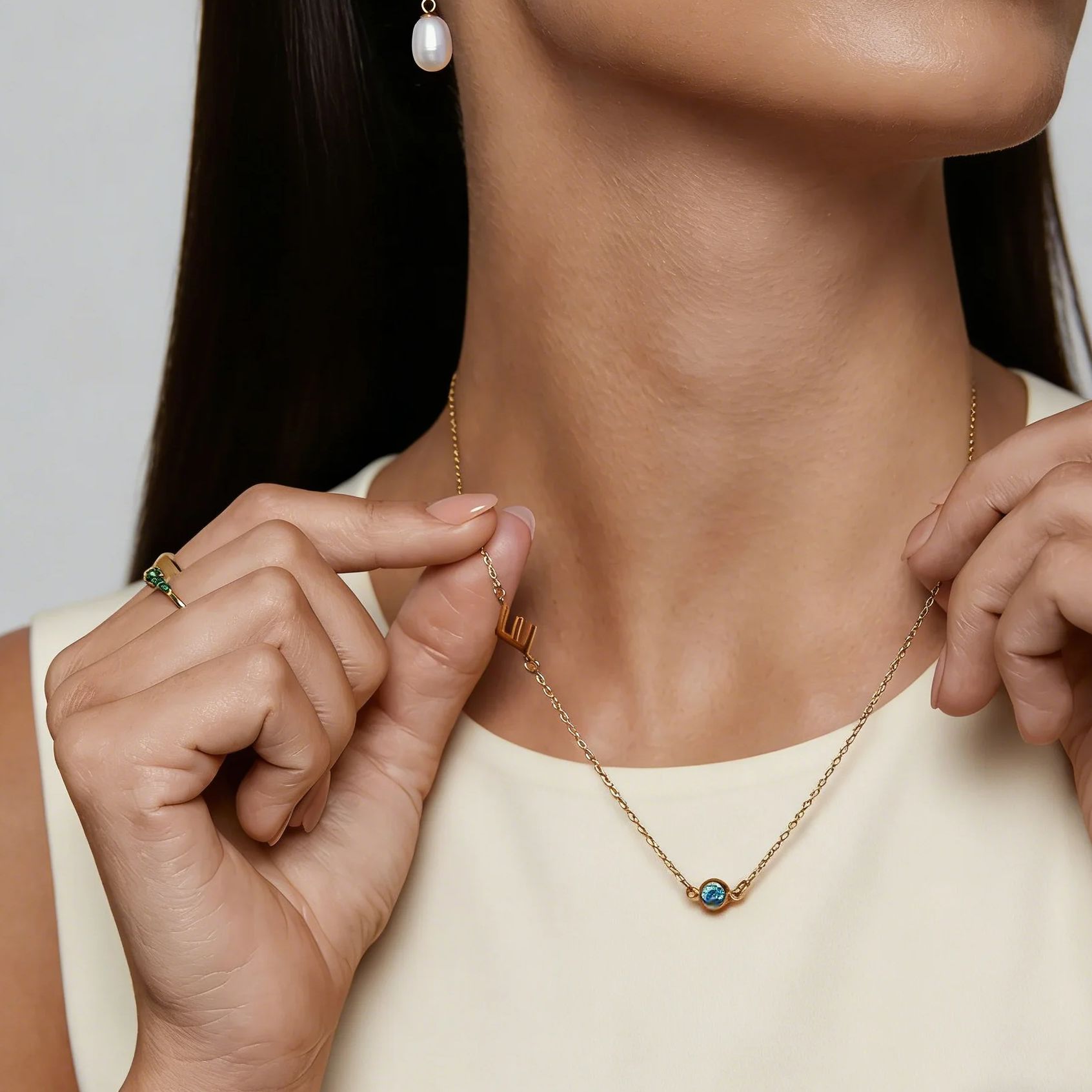 Side Set Initial Birthstone Ne - огляд і ціна Initial Letter Necklace 18K Gold