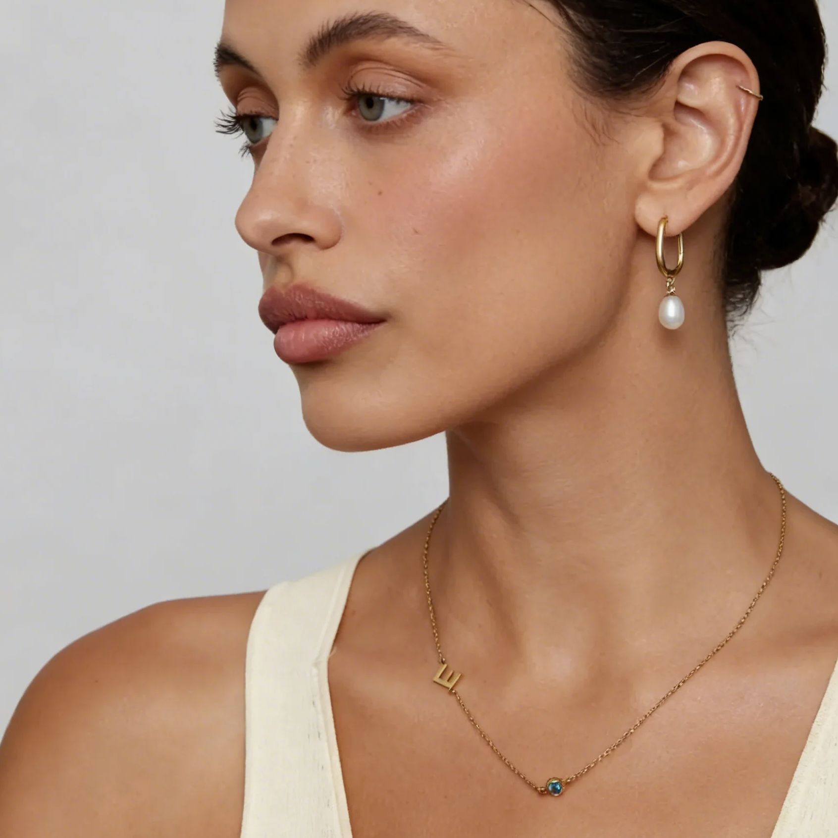 Side Set Initial Birthstone Ne - огляд і ціна Initial Letter Necklace 18K Gold