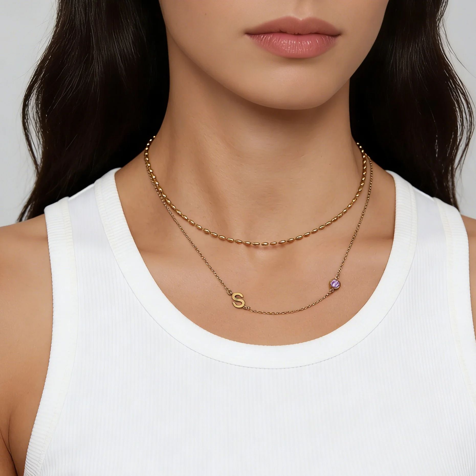 Side Set Initial Birthstone Ne - огляд і ціна Initial Letter Necklace 18K Gold