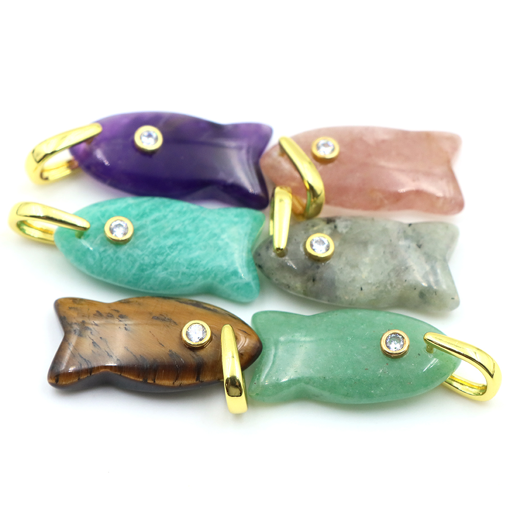 26mm Fish shaped Natural Stone - огляд і ціна Crystal Pendant Necklace Natural Stone