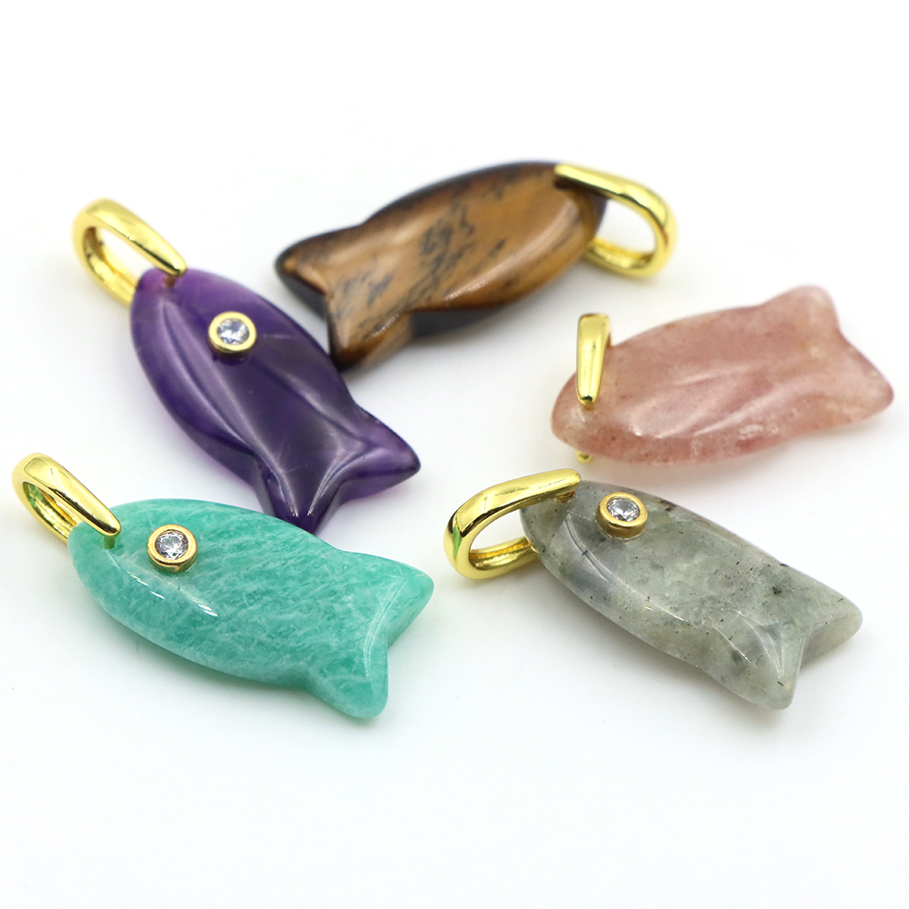 26mm Fish shaped Natural Stone - огляд і ціна Crystal Pendant Necklace Natural Stone