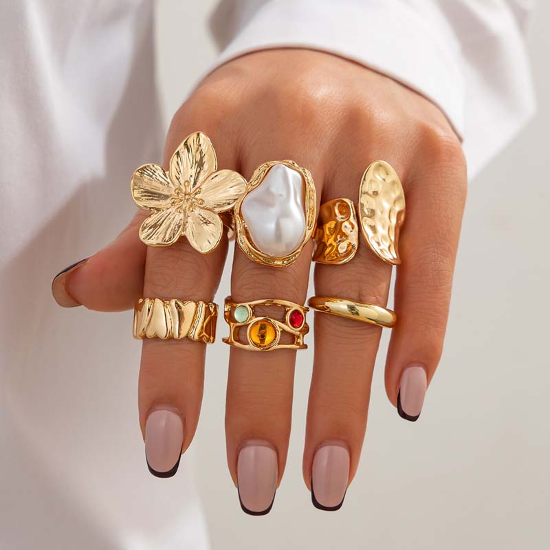 6pcs/Set Vintage Metal Flower  - огляд і ціна Vintage Punk Knuckle Rings Set