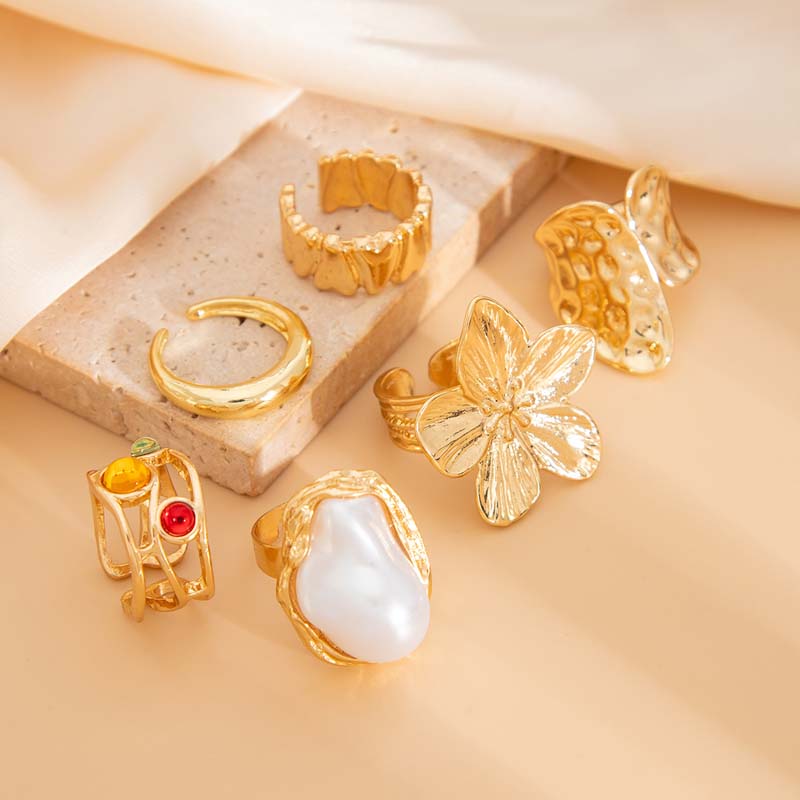 6pcs/Set Vintage Metal Flower  - огляд і ціна Vintage Punk Knuckle Rings Set