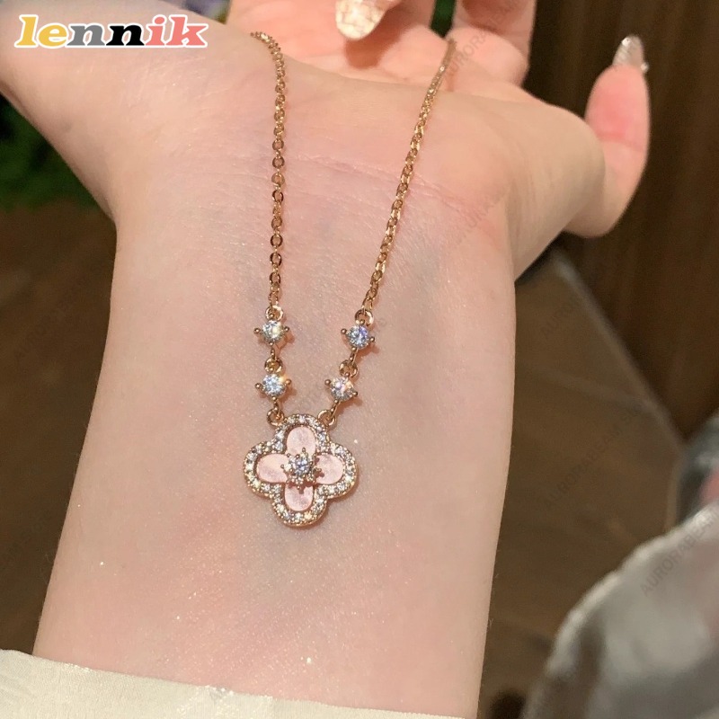 Pink Shell Necklace, Four Leaf - огляд і ціна Layered Pendant Necklace Aesthetic