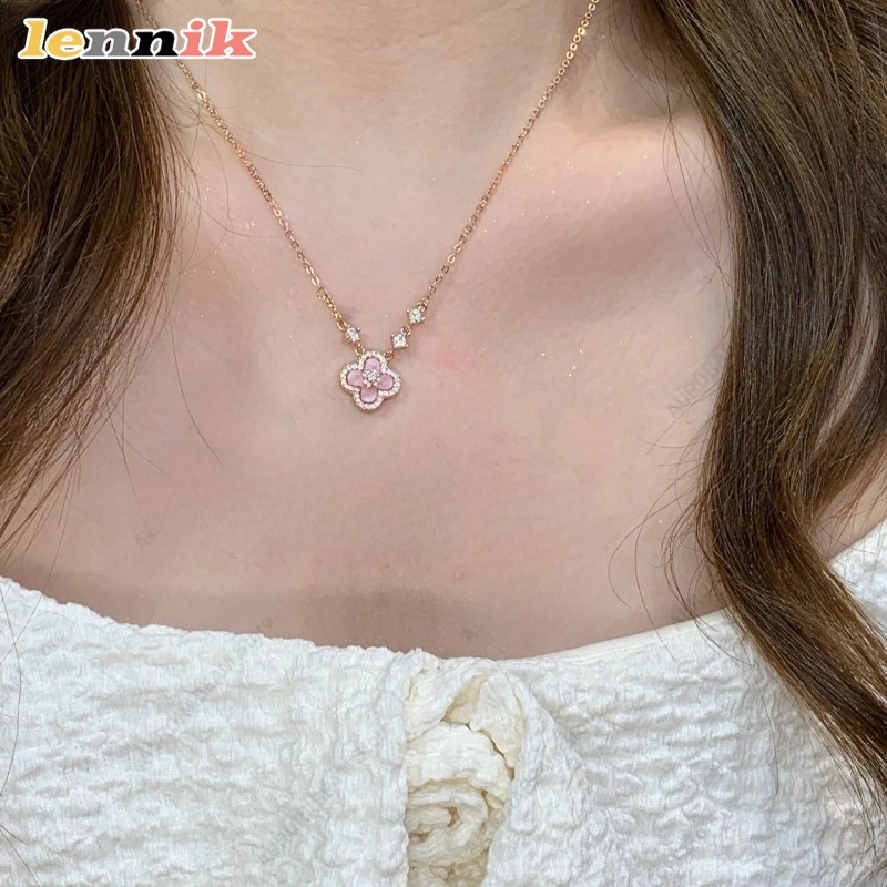 Pink Shell Necklace, Four Leaf - огляд і ціна Layered Pendant Necklace Aesthetic